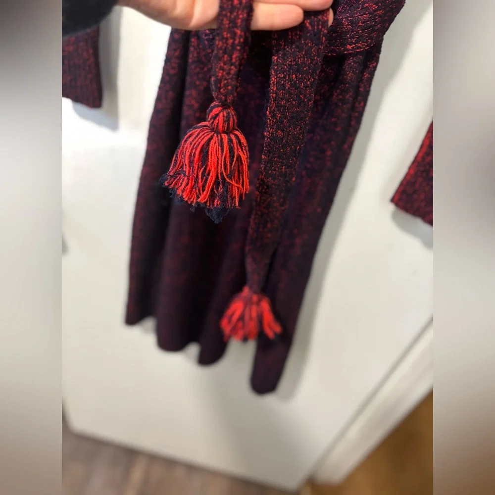 Vintage FRANCESCA For DAMON Red Black Turtleneck L/S Tassel Tie Belt Dress Sz 10 - Picture 4 of 7